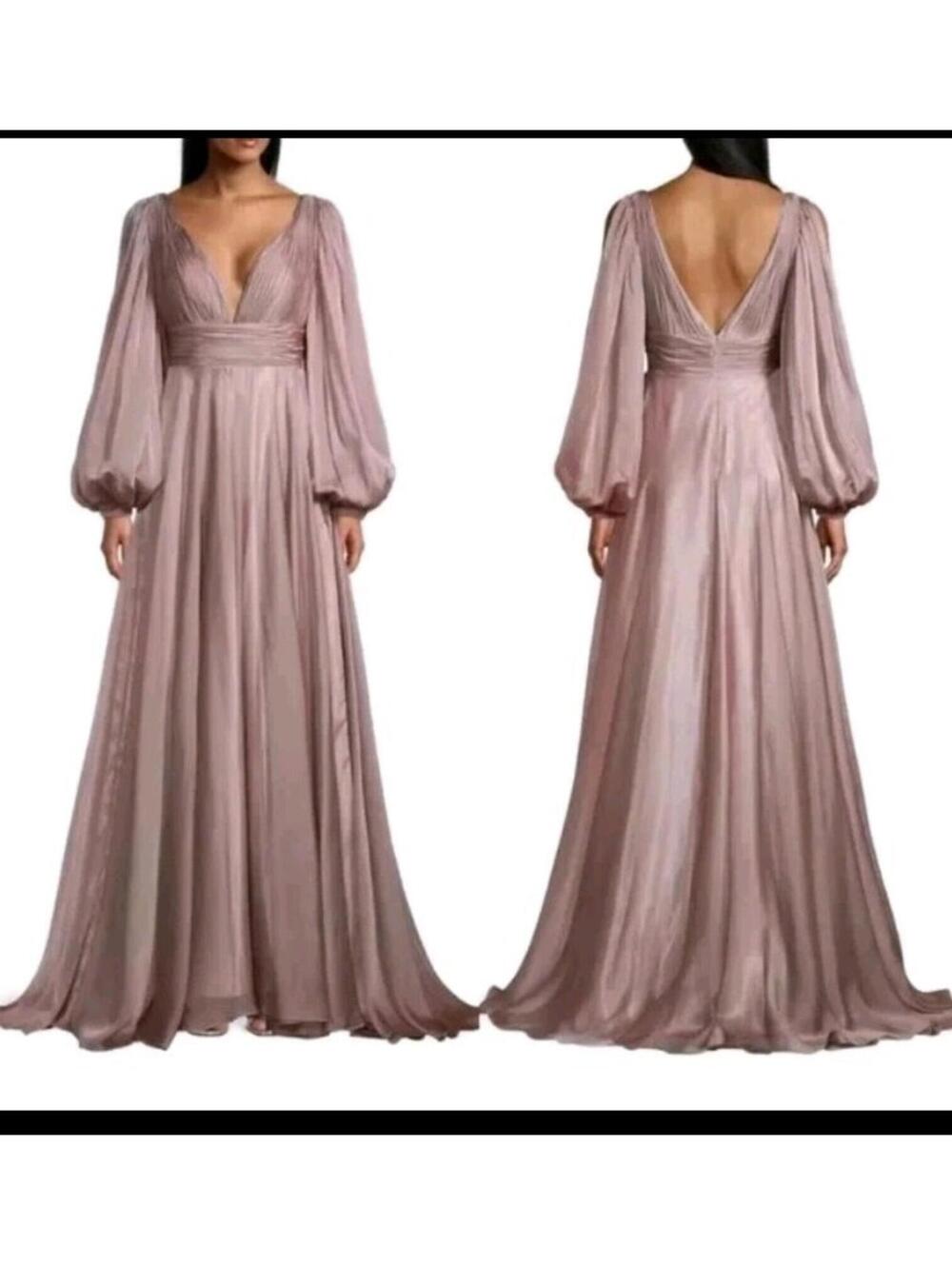 NWT Mac Duggal 67414 Pink Mocha Chiffon floral  Beaded Cuff Size 8 $598